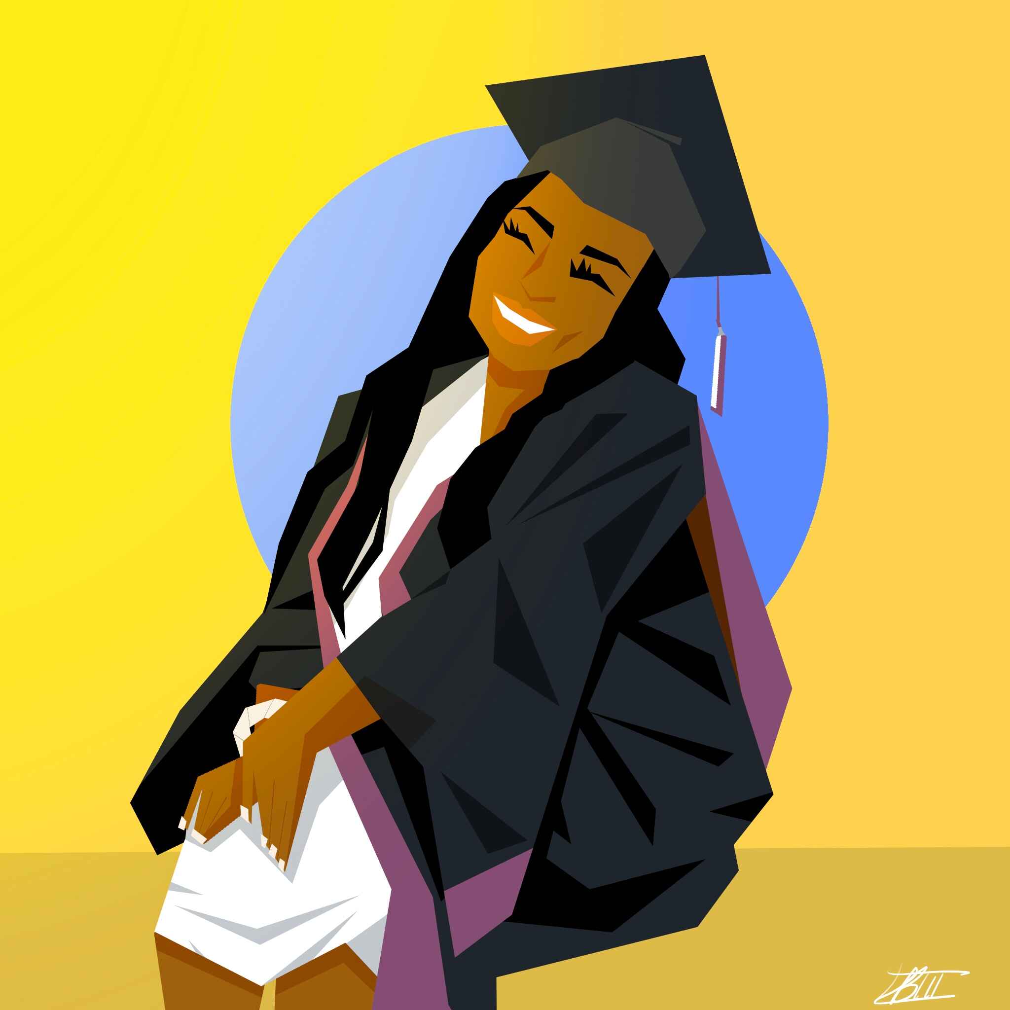 A portrait of a young graduate in cap and gown